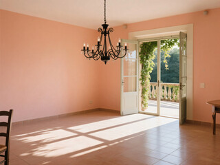 Empty Mediterranean Interior with Bright Sunlight