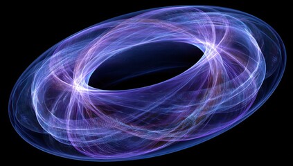 Abstract glowing rings on black background design for science and technology