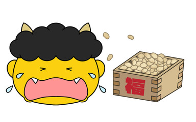 泣いている節分の鬼のイラスト