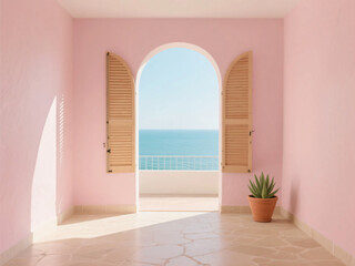 Empty Mediterranean Interior with Bright Sunlight
