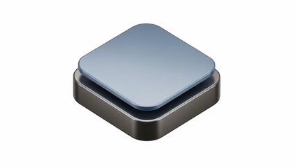 Silver Square Button on White Background.