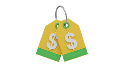 Two price tags with dollar signs on transparent background