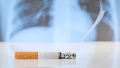 燃え尽きたタバコと肺を象徴する禁煙メッセージ generative ai