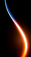 Elegant curved light streak blending cool blue and warm orange glow on black