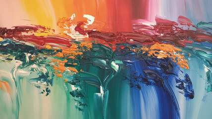 Abstract acrylic painting featuring vibrant colors and expressive brushstrokes