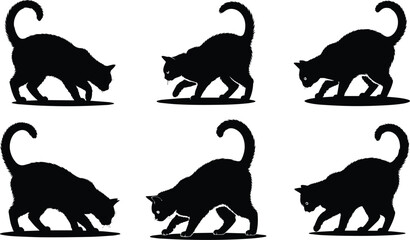 Set of Minimalist black cat pawing at ground silhouette vector icon ©  Jaynab Banu