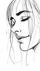 minimalist black ink line drawing of serene female face with closed eyes