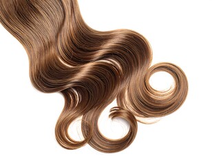 Flowing, glossy, brown hair styled into elegant, swirling curls