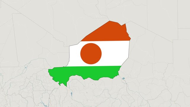Niger map with national flag animation zoom in