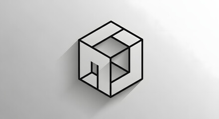 Modern geometric 3D cube design with black lines and shadows