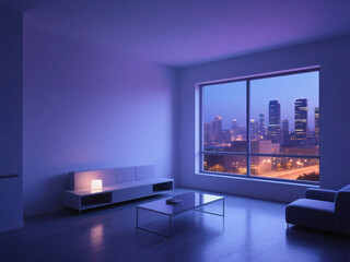 Modern Big Window Living Room Apartment with Magnificent Sky