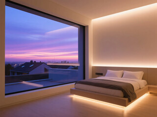 Modern Big Window Bedroom Apartment with Magnificent Sky