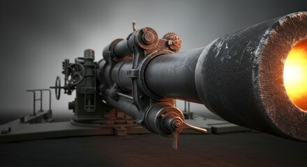 Powerful naval cannon ready to fire showing depth and advanced technology
