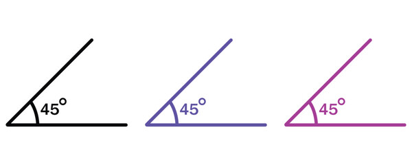 45 degree angle icon, 45 degree angle sign icon vector set in trendy flat style illustration isolated on white background.