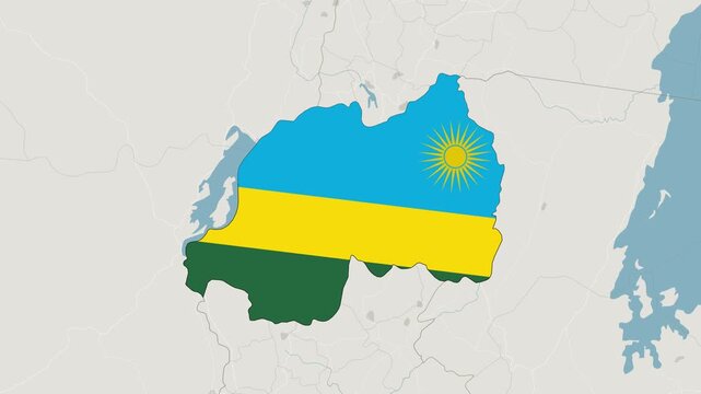 Rwanda map with national flag animation zoom in