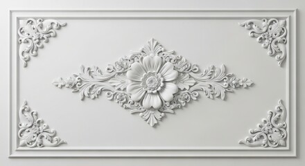 Ornate white ceiling medallion with floral and leaf motifs
