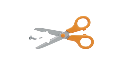 Orange Scissors with a Screw and Pin Detached on transparent background