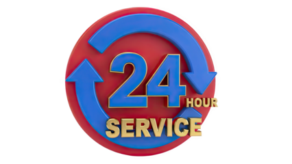 3D 24 Hour Service Emblem with Arrows on transparent background