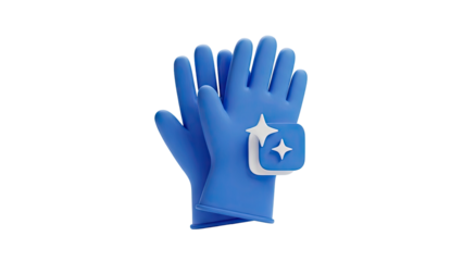 Blue Cleaning Gloves Icon with Sparkle transparent background