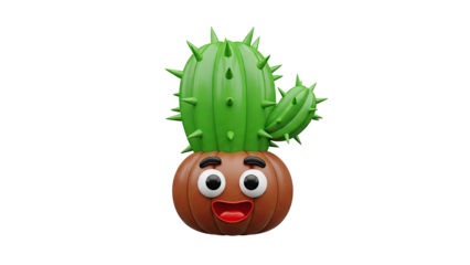 Happy Cartoon Cactus Character with Face