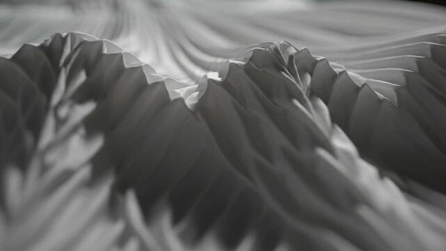Extreme close-up low angle shot of finely structured white pleated textile detail expanding and contracting in smooth slow motion sophisticated, commercial, concept