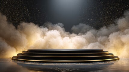 Futuristic spaceship ascending through clouds