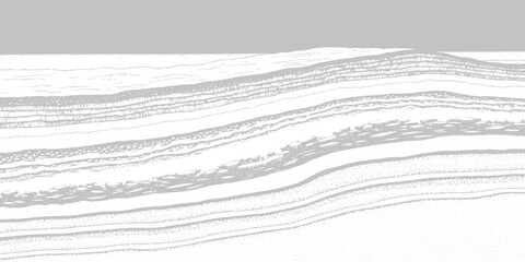 Abstract representation of geological strata layers in grayscale.