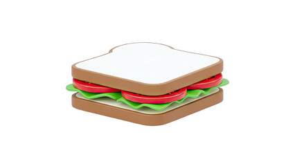 3D Cartoon Sandwich Icon with Tomato and Lettuce on transparent background
