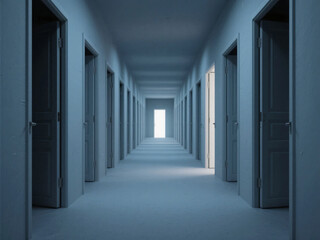 Corridor with Many Doors Liminal Space