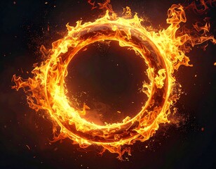 Fiery ring engulfed in flames on a dark background
