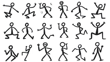 Collection of stick figure silhouettes depicting various actions and poses
