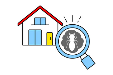 住宅の白ありを虫眼鏡で発見するイメージイラスト