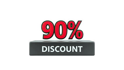 3D 90% Discount text and percentage on a dark platform on transparent background