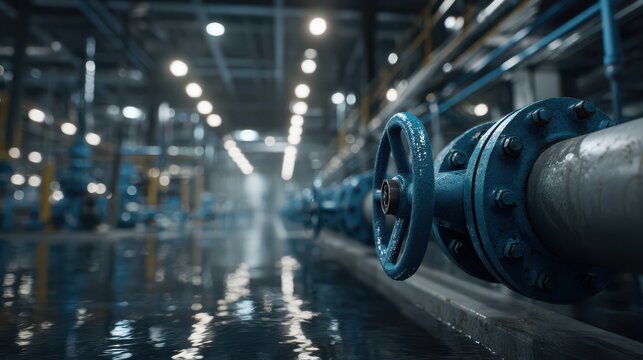 Industrial pipes and valves in large facility