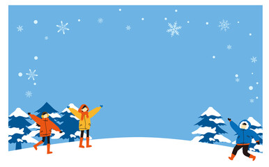 雪遊び背景イラストフレーム素材