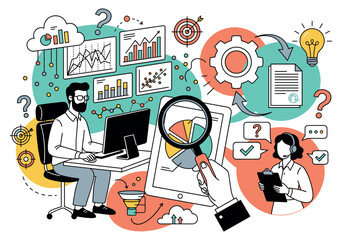 Business Data Analysis and Statistics Flat Vector Illustration