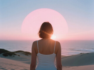 Woman from Behind Looking to the Sky