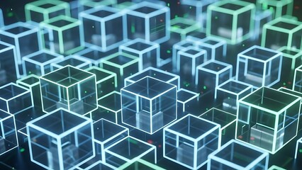 Abstract geometric background with glowing cubes and digital lines, representing technology and data