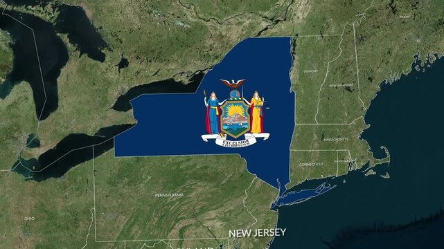 New York Map With Flag Animation