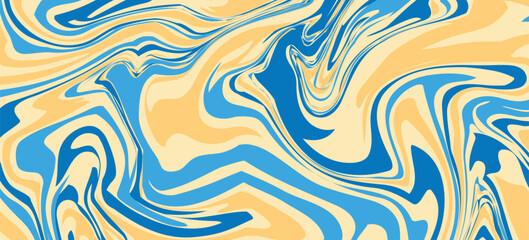 A bright, wavy abstract pattern in blue, cream, and bright yellow. The swirling, cropped design gives a psychedelic, retro, and fluid feel. EPS10 VECTOR