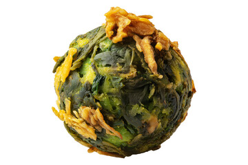 Ecuador boln de Verde green plantain spinach and mashed potato ball with melted cheese, isolated on white transparent background, concept of South American Cuisine and vegetarian snack