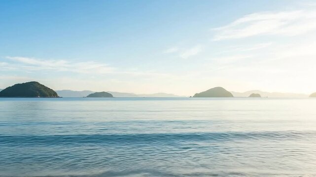 Blue ocean water meets deserted sandy beach, Seto Inland Sea Japan