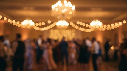 Out of Focus Celebration in Grand Ballroom with Chandelier Lights
