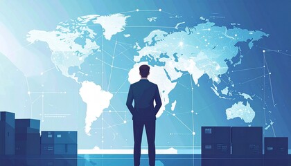 Global Logistics Planning with World Map and Distribution Routes Illustration