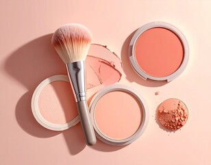 Makeup composition with brush, blush compacts, and powder