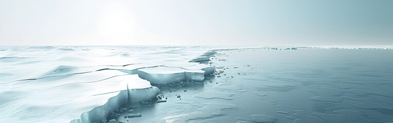 Melting glacier ice floes in Arctic sea landscape with clear sky