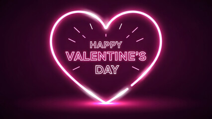 Neon heart with happy valentines day message glowing in dark magenta room