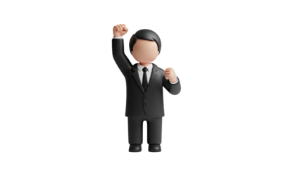 Business man raising fist in victory gesture on transparent background