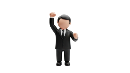 Businessman celebrating success with raised fists on transparent background
