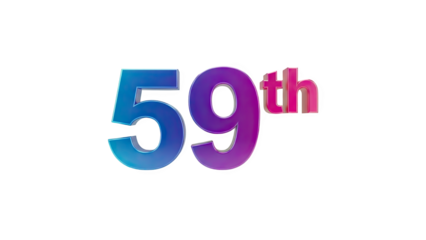 3D 59th Number Text on transparent background